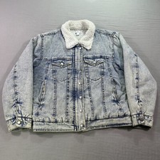 Forever 21 Denim Jacket Womens Medium Blue Sherpa-Lined Jean Trucker Biker