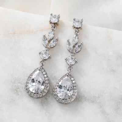 Elegant Teardrop Bridal Earrings With 11.30 TCW Simulated Multi Shape Sapphire