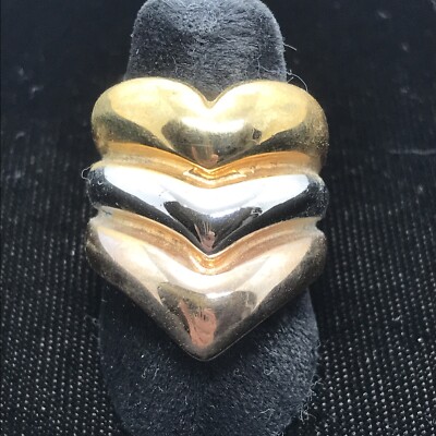 Vintage 18KHGE Tri-tone Gold Silver & Rose Gold V Shape Stunning  Ring  sz 6