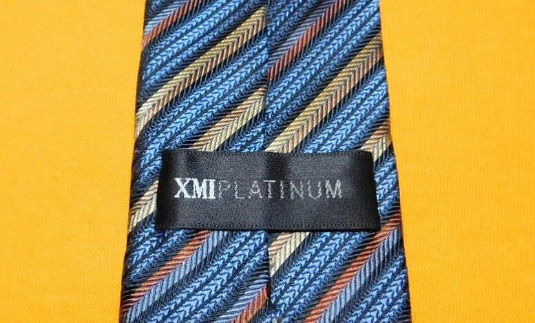 XMI PLATINUM MADE IN U.S.A. BLUE/ORANGE/YELLOW STRIPED TIE - DESIGNER TIES. - Image 3 of 3