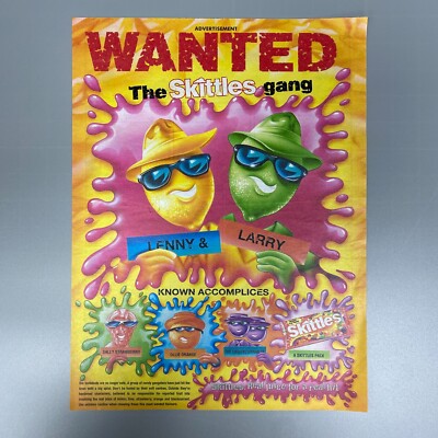 WANTED Die Skittles Gang Lenny & Larry Sally Ollie 1996 Vintage Retro Werbung