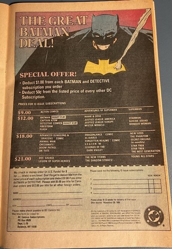 Batman Comic Subscription Print Ad 1989 DC Comics | eBay