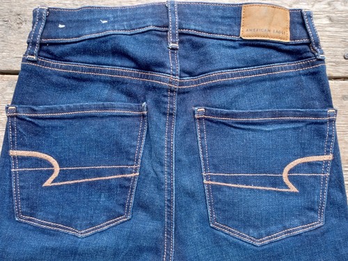DARK RINSE AE Flare Jeans 00 Short Stretch High Rise Flared Jeans 25" x 29" - Picture 3 of 3