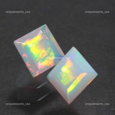 2 Pcs Natural Square Opal Designer Faceted Gemstone Necklace Making 3x6x6 mm