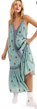 Free People Nomadic Dreams Midi Dress Blue Size M V-neck RRP $168