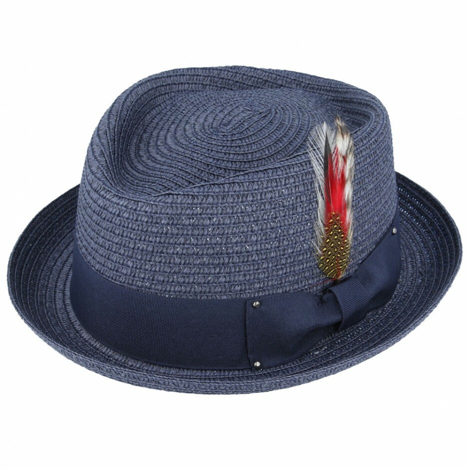 Sombrero Maz Azul Marino Paja Diamante Corona Pastel de Cerdo - Post Rápido