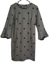 Talbots Sheath Knit Dress Sz 8 Gray Black Houndstooth Polka Dot Office Career