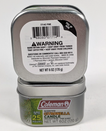 Coleman Pine Scented Citronella Candle Tin w/ Crackle Wick 2 Pack 6 oz Ea 25 Hrs - Picture 2 of 2