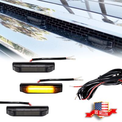 3pcs Smoked Amber LED Grille Marker Light Kit For 14-21 Toyota Tundra Hood Scoop