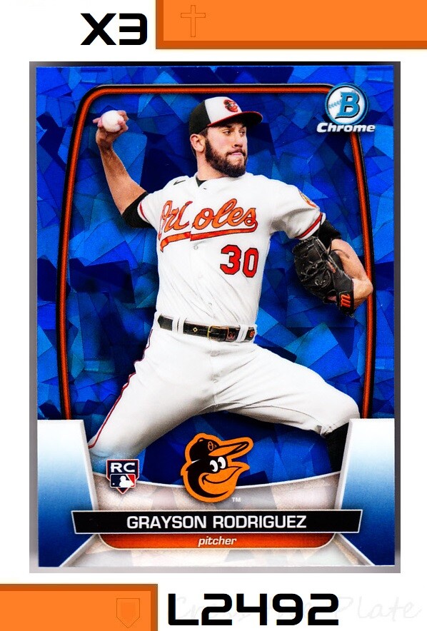 1-2023 BOWMAN CHROME ROOKIE SAPPHIRE REFRACTOR GRAYSON RODRIGUEZ ORIOLES #22 QTY