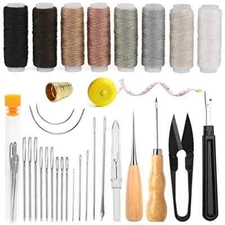 Leather Sewing Upholstery Repair Kit w/ Sewing Awl, Seam Ripper, Needles Threads