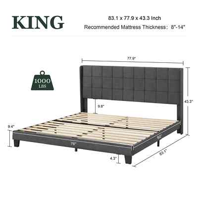 King Sized Platform Bed with Wingback Headboard. Square