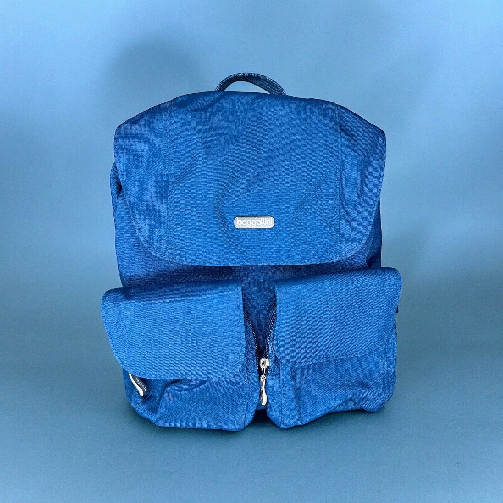 Baggallini Mission Mid- Size Blue Textured Nylon Travel Backpack