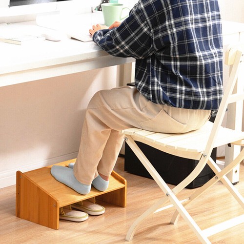 Home Office Bamboo Under Desk Footrest Adjustable Height Wooden Foot Rest Stool - Picture 4 of 84