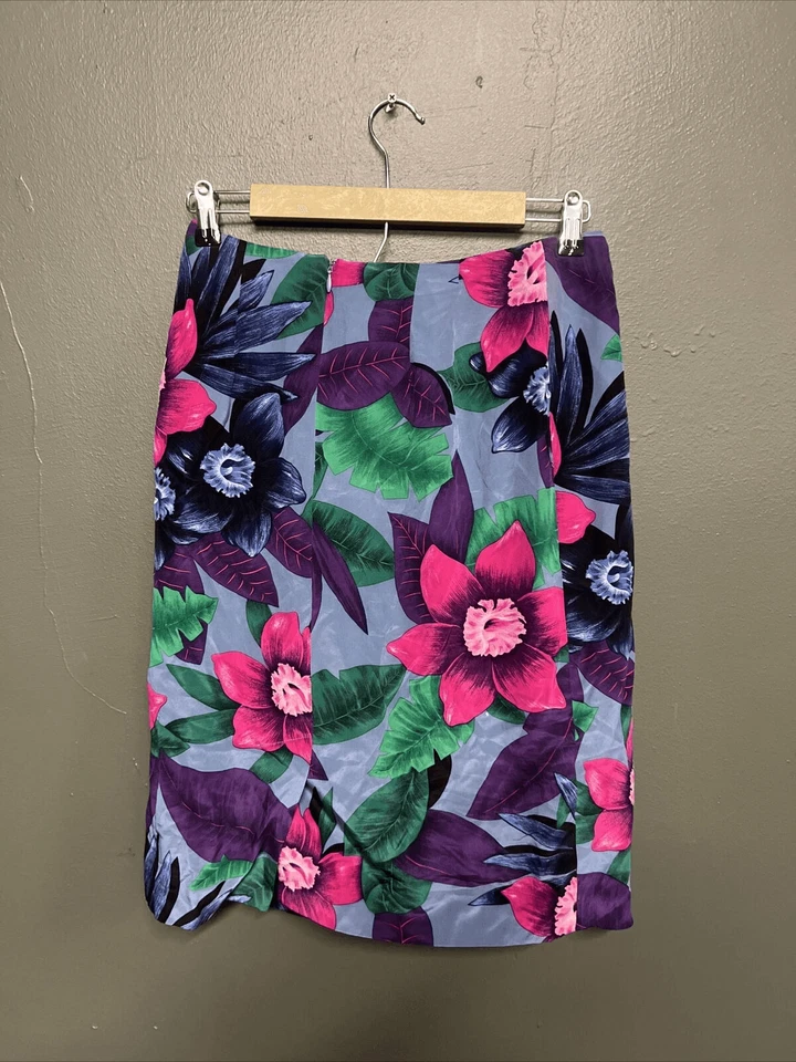 Falda para mujer Dana Buchman vintage 100 % seda talla 10 envolvente cremallera trasera multicolor Foto 3 de 3