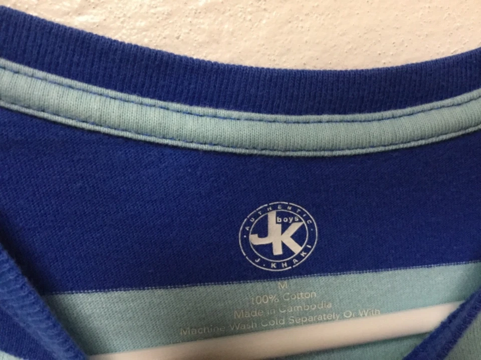 J Khaki Boys T-Shirt Size M Blue Stripes Short Sleeve 160 - Image 2 of 4