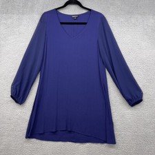 Express Womens Blue V-Neck A-Line Dress Knee Length Long Sleeve Sheer Size S