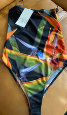 Zara tie dye mesh thong bodysuit strapless Sz S women s NWTtropical floral print