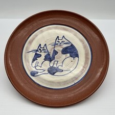 Earthen ware Madrid New Mexico Pottery Handpainted Cat Serving Platter Signed
