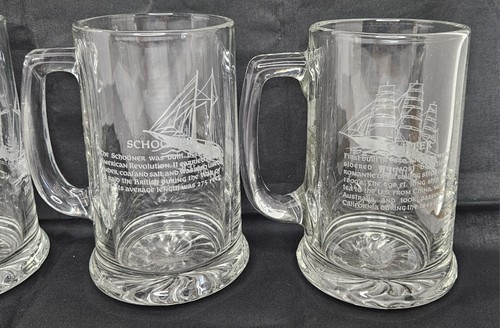 Juego De Colección De 4 Tazas De Cerveza Brig Cortadora Barkentine Goleta Grabada Náutica con Mango - Imagen 7 de 9