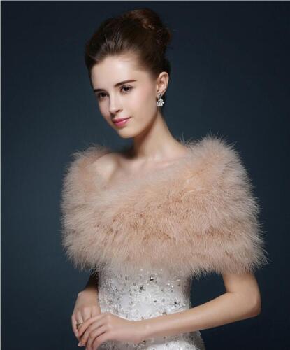 Real Ostrich Feather Fur Shawl Shrug Cape For Bride Wedding Party Fluffy  - 第 1/6 張圖片