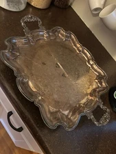 Lehman Brothers NY Silver On Copper Ornate Handles Serving Tray 22”long Heavy