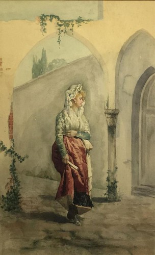 Filippo INDONI (Italian act.1883-1884) Early watercolor painting "Elegant Lady" - Picture 2 of 4