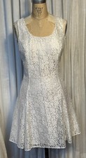 Vintage D.B.Y. Womens Sleeveless White Lace Short FitAnd Flare Dress Sz 13 Used