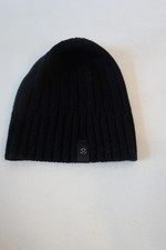 Women Lululemon Black Merino Wool Lycra Ribbed Beanie Hat OS