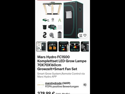 Mars Hydro FC1500 Komplettset LED Grow Lampe 70X70X160cm Growzelt+Smart Fan Set