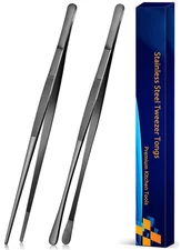 Precision Chef Tweezers 12 Inch, Stainless Steel, Cooking, Plating, 2 Pack