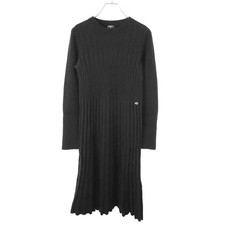 CHANEL Rib Pleated Wool Knit Dress P59747K07800 Black 36 Used MESC-0