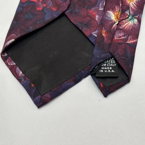 Men’s Yves Saint Laurent Imported Silk Floral Burgundy Neck Tie YSL - Picture 6 of 7
