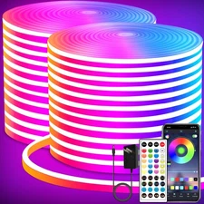 LED neon Lights Strip 132FT,DC 24V RGB LED neon Light Strip APP Remote Contro...