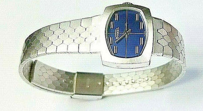 W.GOLD~*NOS*~Very RARE 1970s 10Kgp SWISS ERNEST BOREL WATCH~SnakeSkin FlexBand