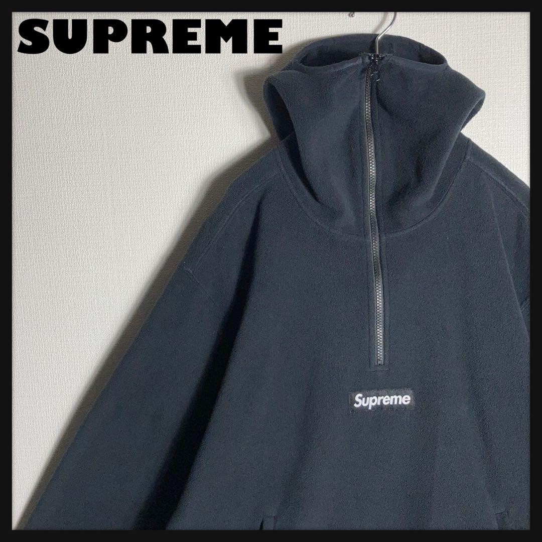 SUPREME Fleece Jacket Black L Logo Pullover Casual Used