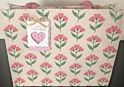 Eccolo Canvas Reusable Tote Bag Beige Floral Size 6X12.5x16 Inches