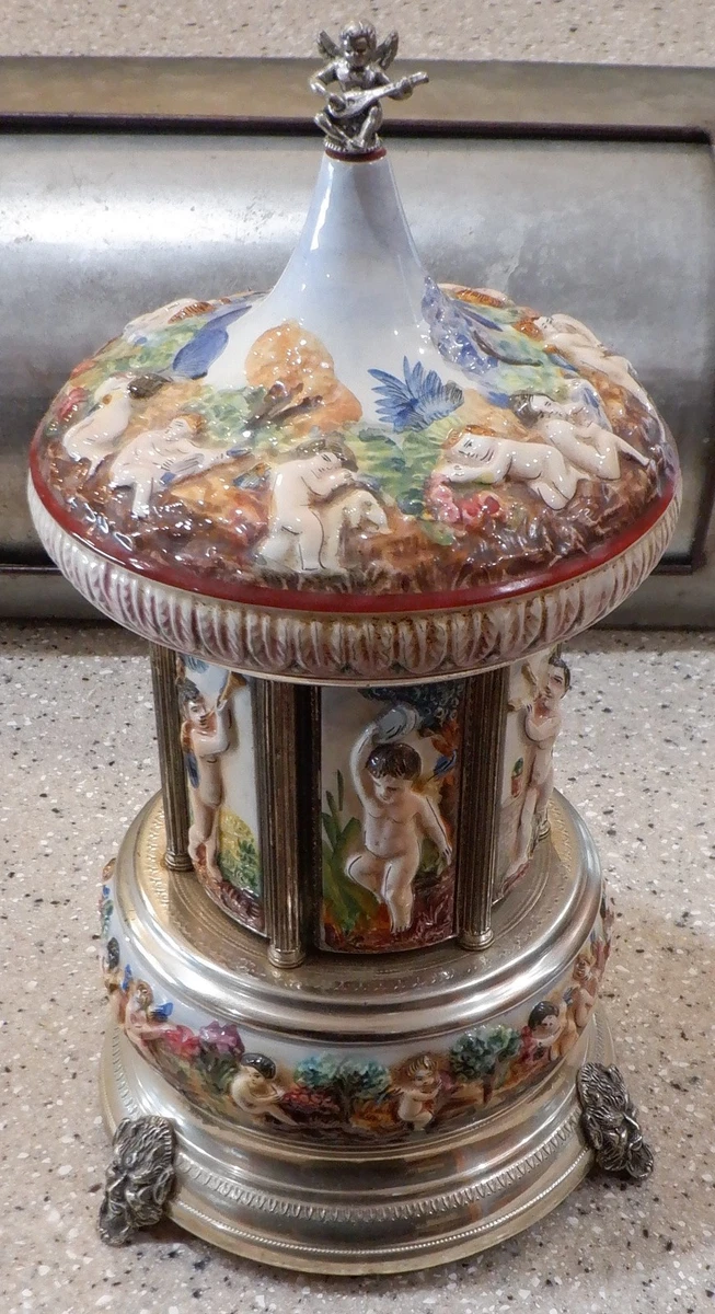 vintage cigarette dispenser carousel Vintage Reuge Swiss Musical Movement Carousel Love Story Cigarette Dispenser