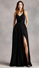 White by Vera Wang Black Ebony Halter Strappy Bow Back Cocktail Party Dress US 8