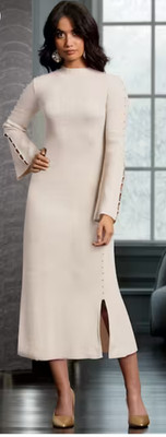 Size M Ashro Ivory Formal Wedding Dinner Party Pearl Ribbed Sweater Dress