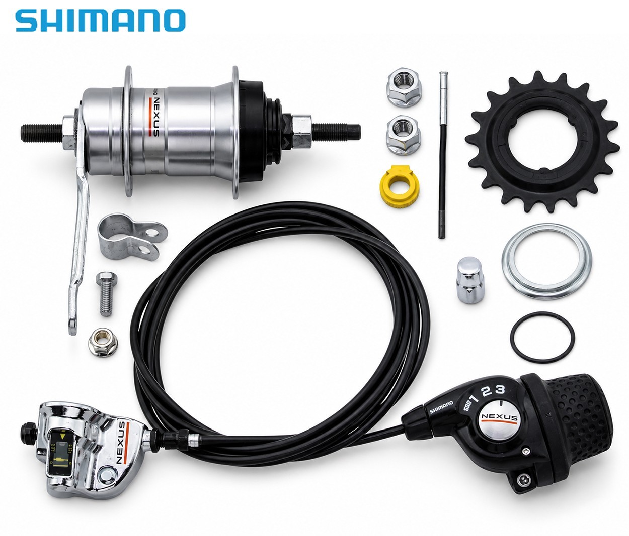 SHIMANO SG-3C41 Nexus 3 Speed Coaster Hub 36H 3/8 Axle w/Shifter & Hardware Kit.