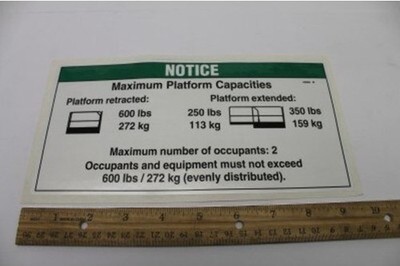 GENIE 43092GT DECAL, NOTICE, MAX CAP 600 ANSI