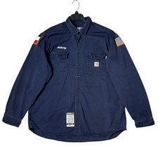 Carhartt FR Flame Resistant Loose Fit Twill Button Up Shirt 2XL Navy Texas USA
