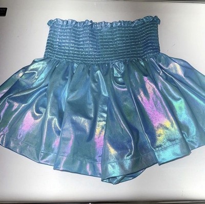 Girls Queen of Sparkles Blue Holographic Skort XL High Rise Smocked Pull-On