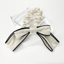 CHANEL Coco Mark CC Silk Ribbon Scrunchie Hair Tie White Black Accessory