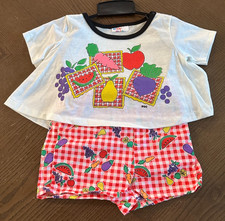 Toddler Girls 4T Plaid Apple Fruit Grape Watermelon 2 Piece Outfit Vintage