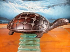 VINTAGE Hand Carved Wood Turtle Trinket Dish & Box - Tortoise Hard Wood