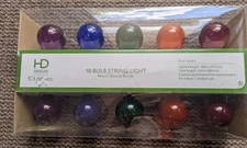 HD Design Outdoors 10 Multi Colored Bulb String Lights Brown Wire NIB