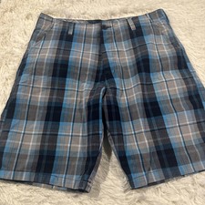 Burnside mens plaid shorts 34 preppy skater gray blue