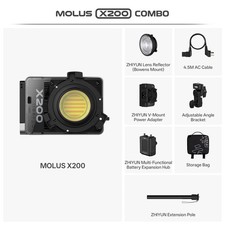 Zhiyun Molus X200 Combo 200W LED Video Light 2700-6500K V-Mount Power Adapter